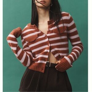 Anthropologie CASHMERE Sweater Cropped Cardigan 100% Cashmere XXS Striped NEW